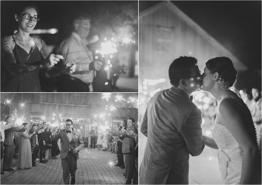 sparkler exit, wedding, rustic, barn