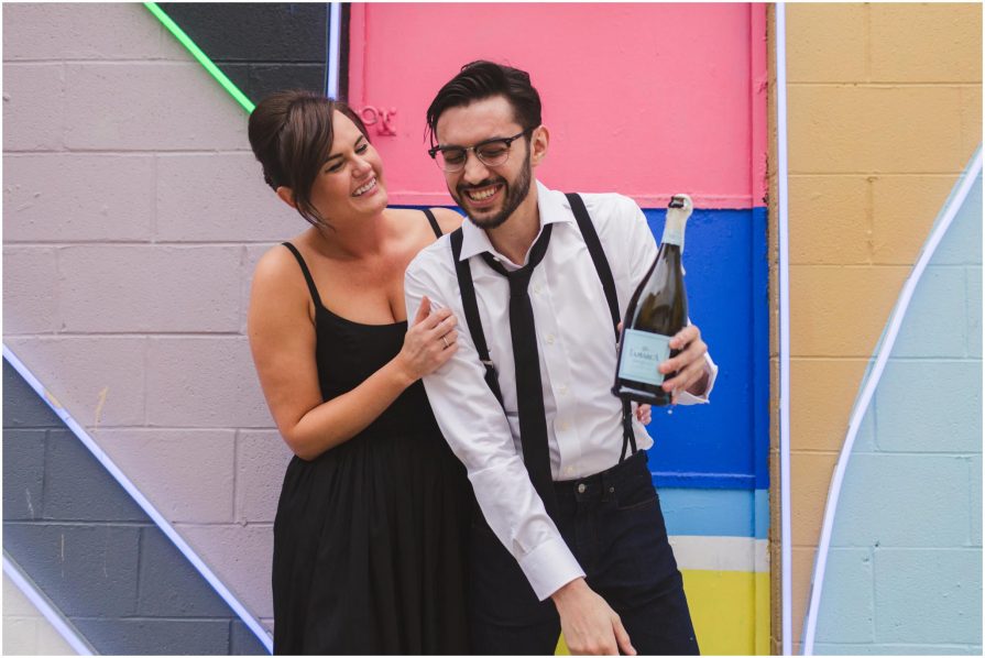 engagement photos, champagne