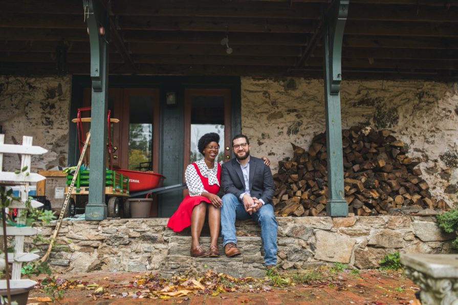 Liz and Andrew sitting on their back porch in the Main Line Philadelphia