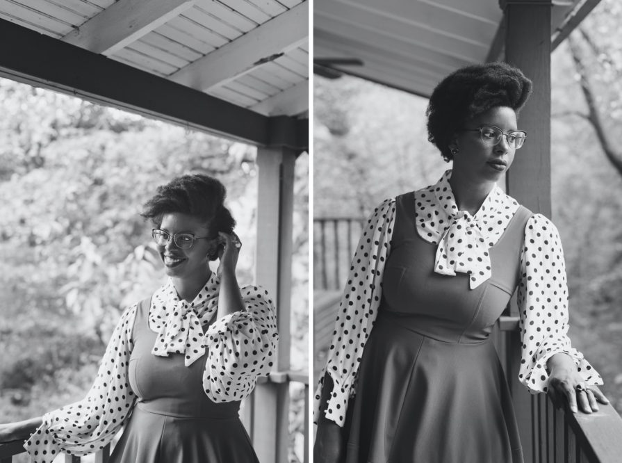 Liz on her back porch, edited in black & white for her Philadelphia portrait session