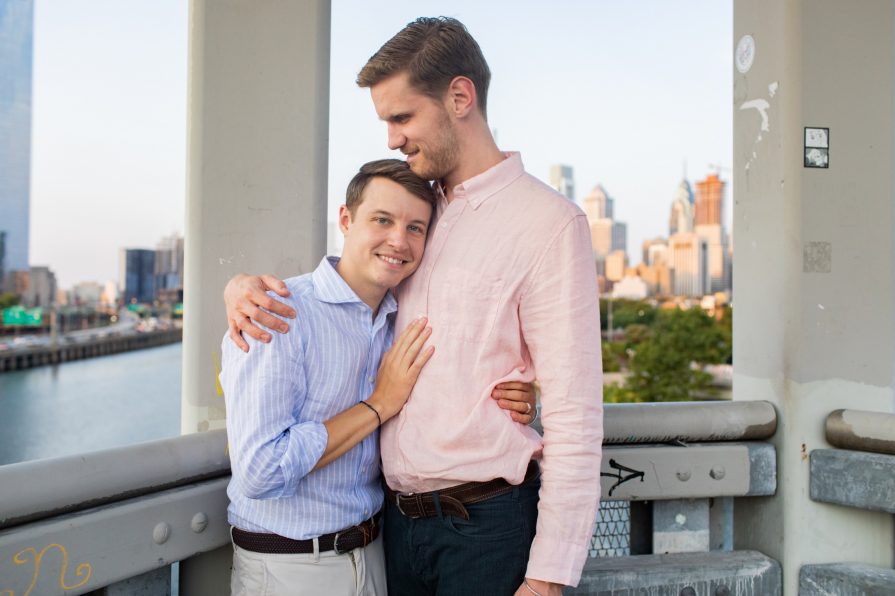 South Street Bridge, Philadelphia, engagement, sunset, LGBTQIA+