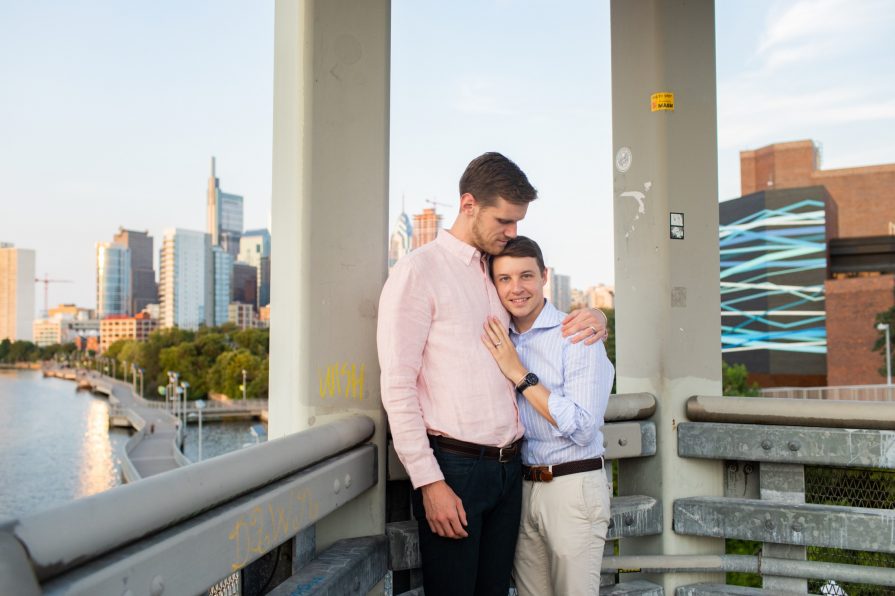 South Street Bridge, Philadelphia, engagement, sunset, LGBTQIA+