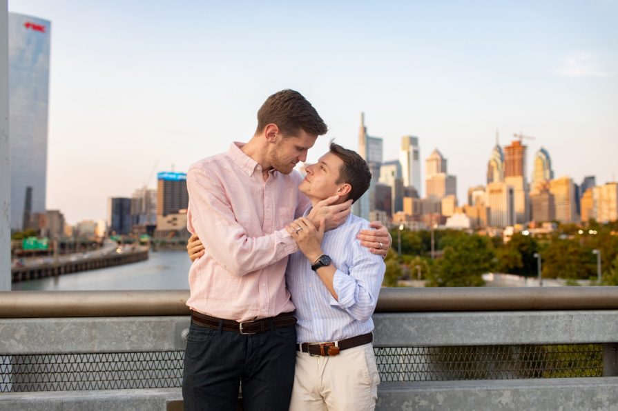 South Street Bridge, Philadelphia, engagement, sunset, LGBTQIA+