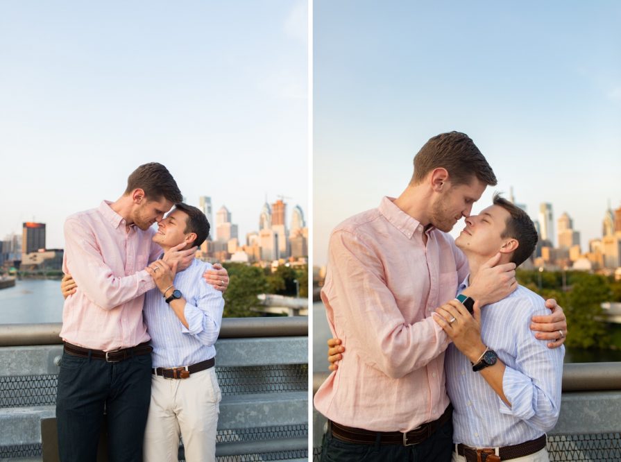 South Street Bridge, Philadelphia, engagement, sunset, LGBTQIA+