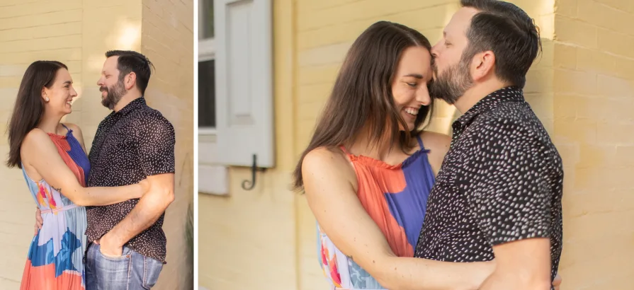 Engagement photos of a couple at Fitler Square in Philadelphia.
