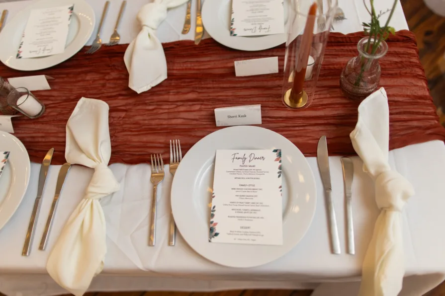 An overhead photo of an autumnal table setting at a Philadelphia fall wedding.