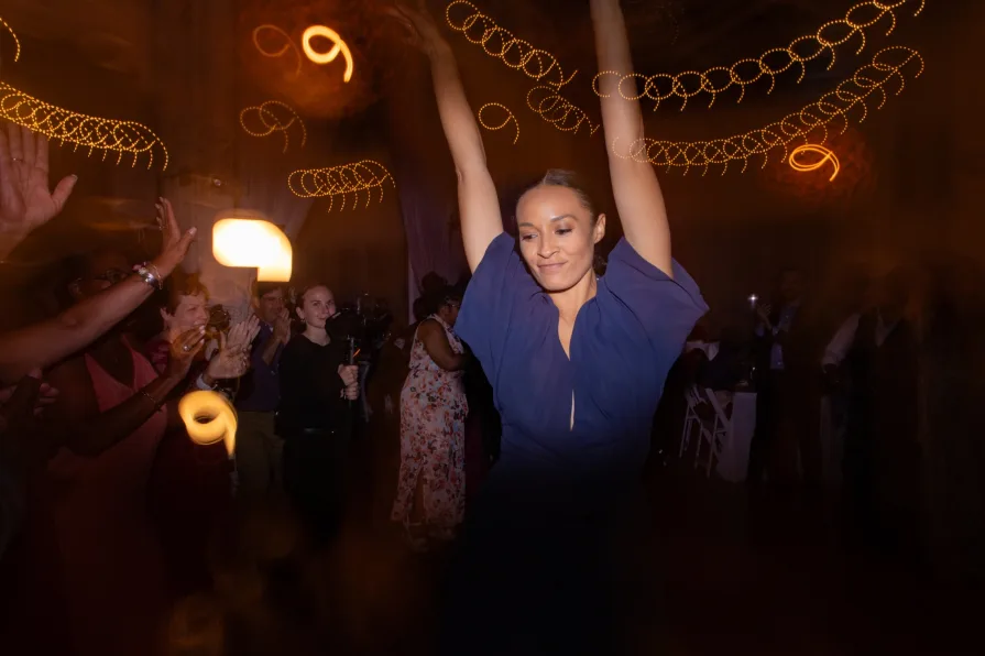 Wedding guests dance at a reception during an Old City wedding at Power Plant.