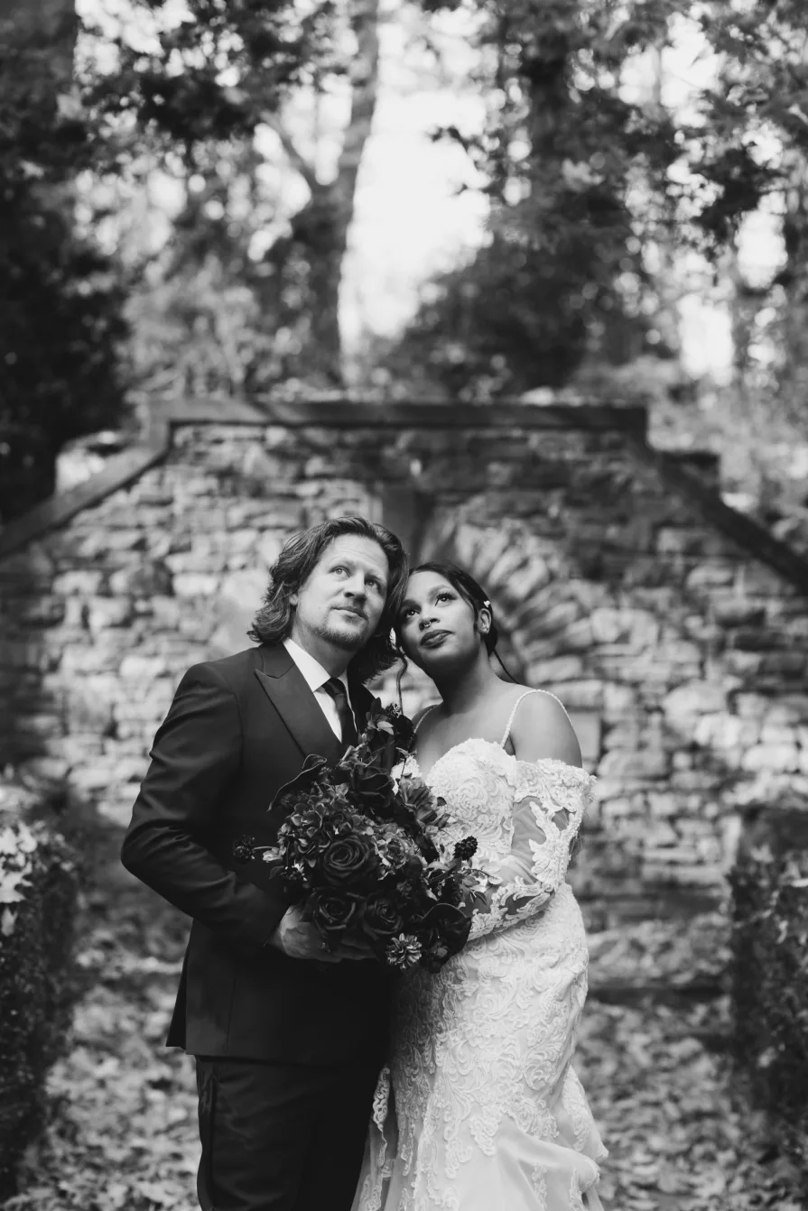 Wedding photos near the fountain at Ridley Creek State Park.