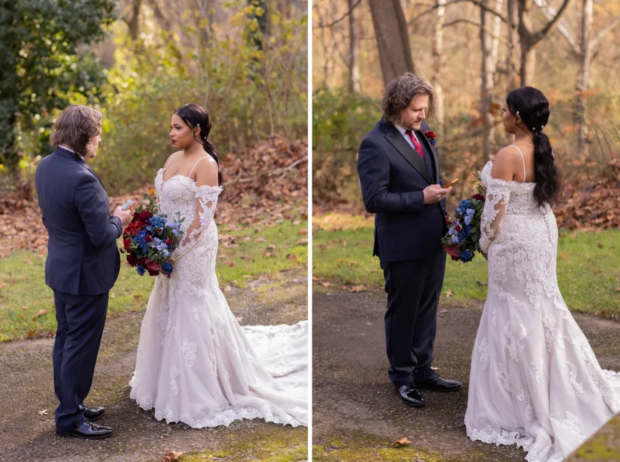 Wedding photos near the fountain at Ridley Creek State Park.