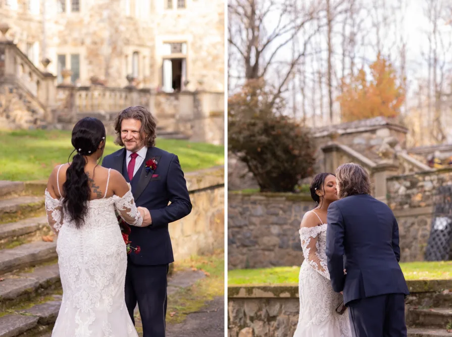 Private vows exchanged outside of Ridley Creek State Park's mansion.