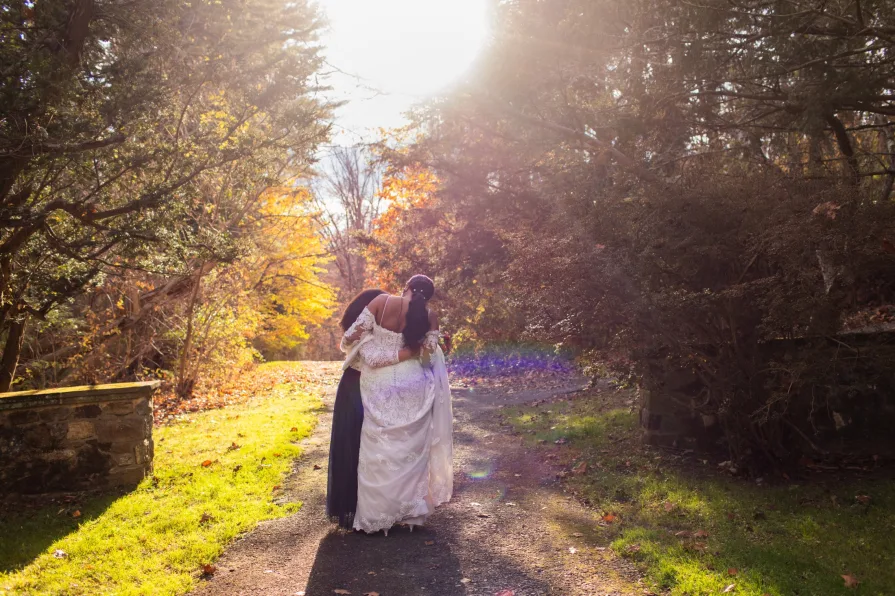 Portraits of a child and parent on their wedding day.