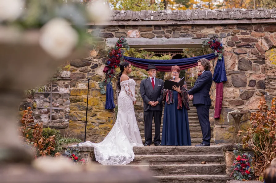 A wedding ceremony at Parque at Ridley Creek State Park.