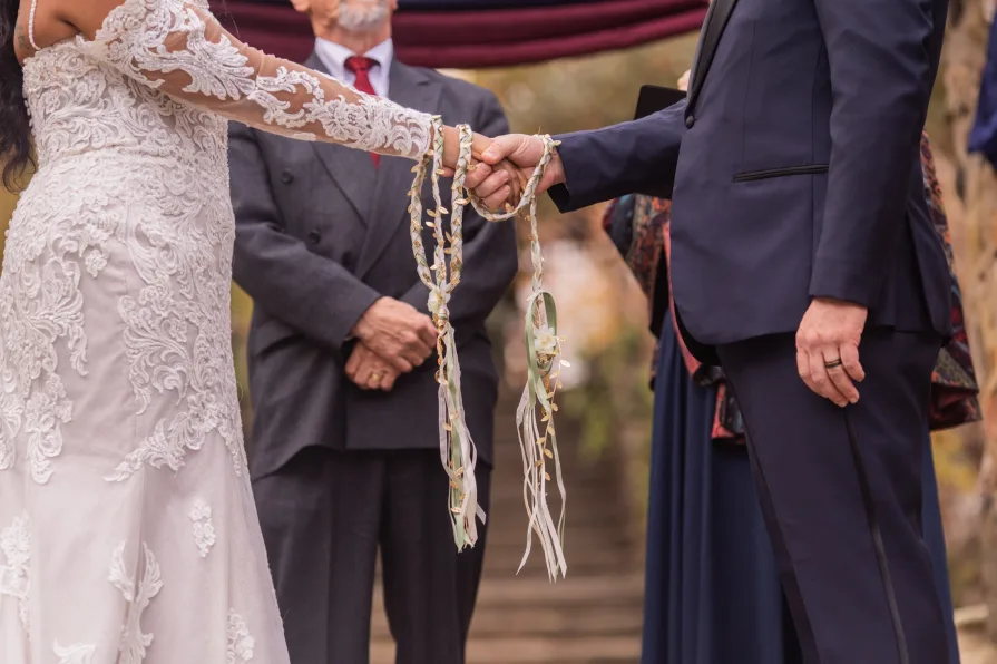 A handfasting ceremony at a wedding in the Philadelphia area.