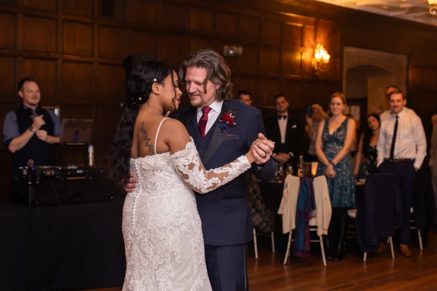 The first dance at a wedding with a biracial Philadelphia area couple.
