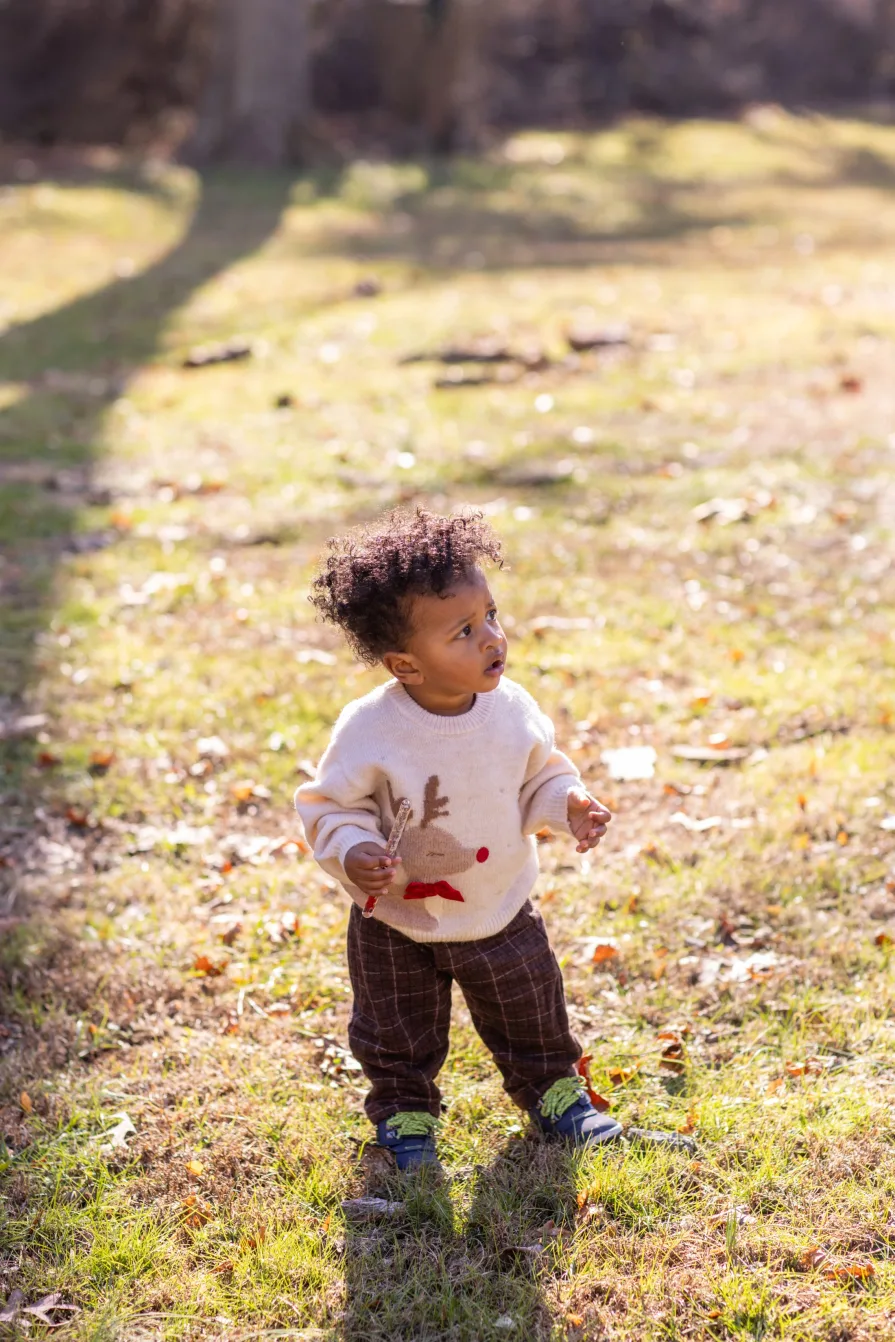Forest is walking in their backyard.