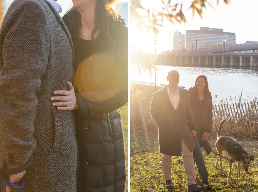 A sunset engagement session after a surprise proposal photography session in Philadelphia.