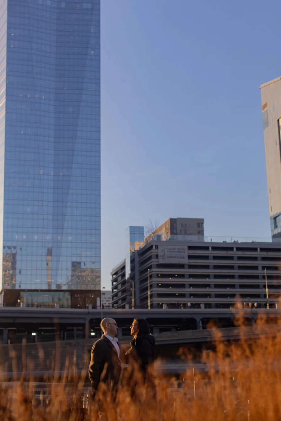 A sunset engagement session after a surprise proposal photography session in Philadelphia.