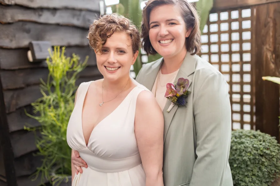 Wedding photos at Terrain at Styer's with a queer couple.