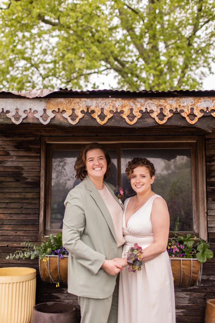 Wedding photos at Terrain at Styer's with a queer couple.