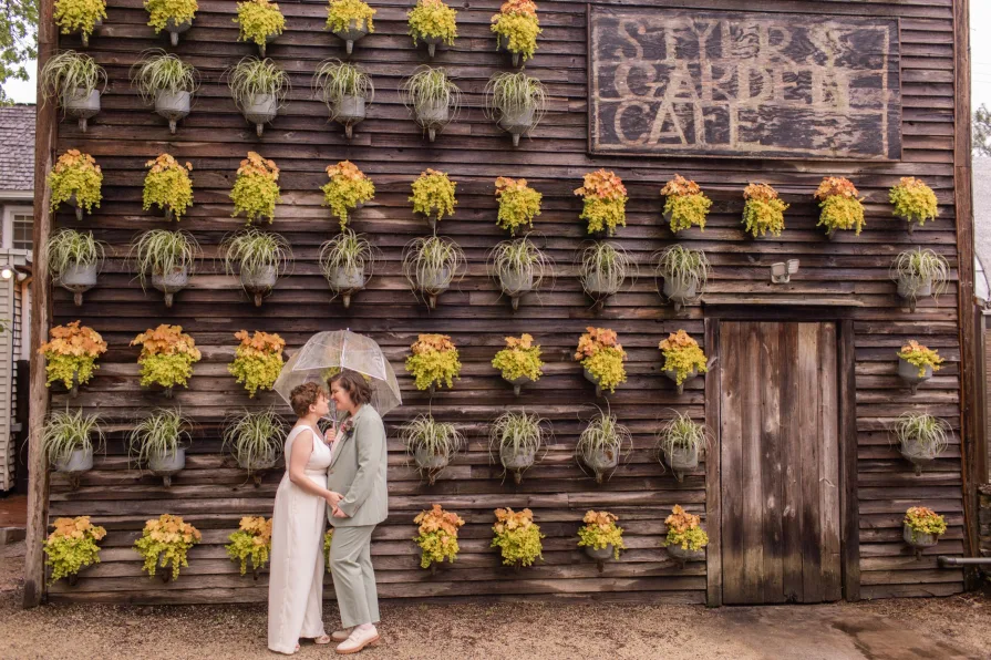 Wedding photos at Terrain at Styer's with a queer couple.