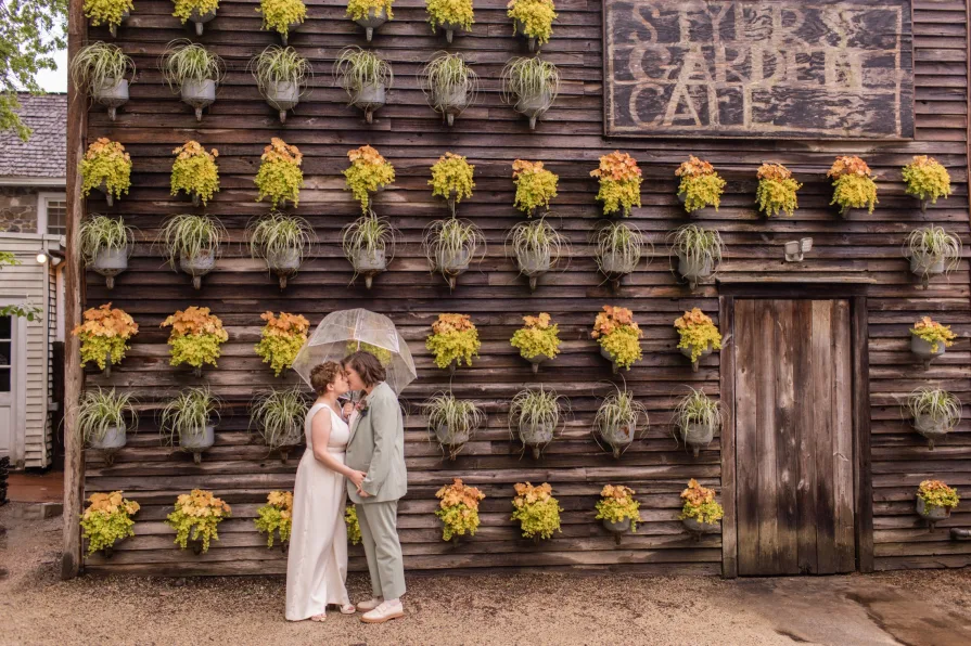 Wedding photos at Terrain at Styer's with a queer couple.