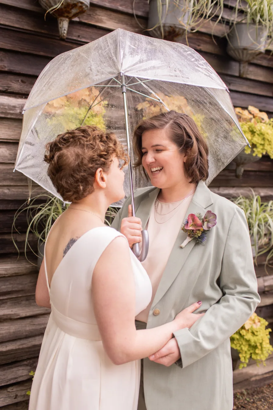 Wedding photos at Terrain at Styer's with a queer couple.