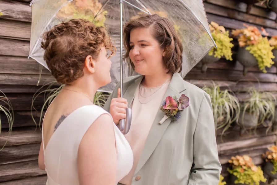 Wedding photos at Terrain at Styer's with a queer couple.