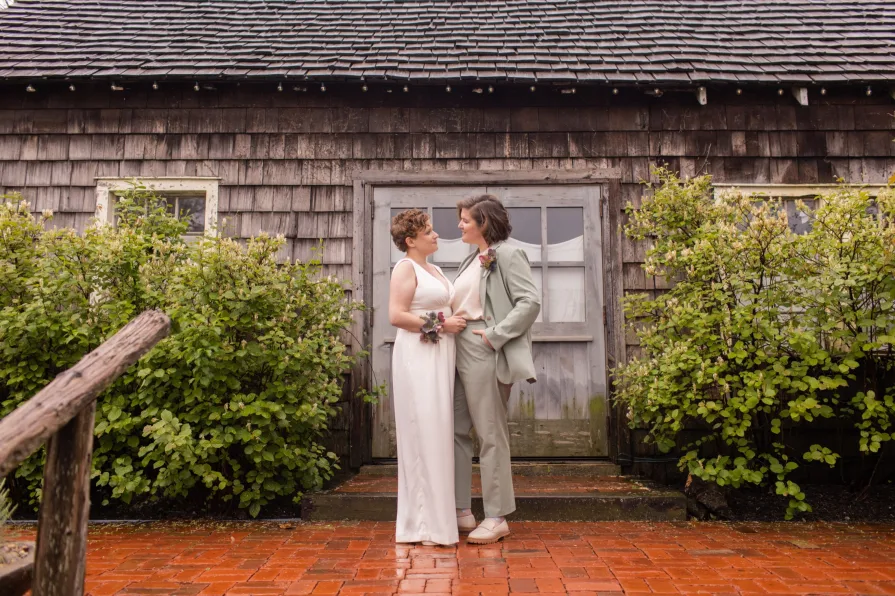 Wedding photos at Terrain at Styer's with a queer couple.