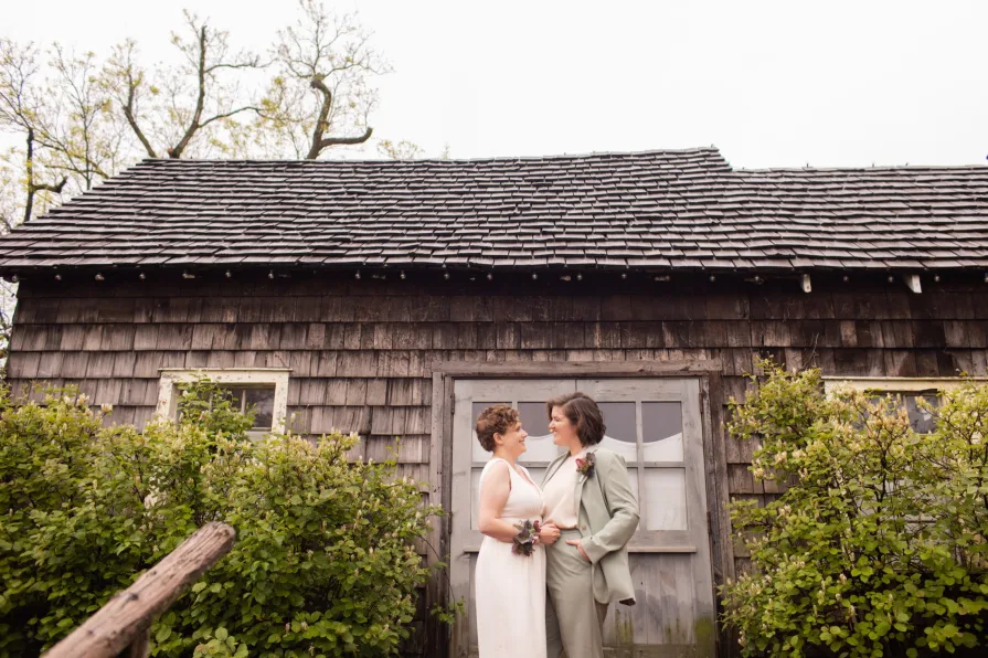 Wedding photos at Terrain at Styer's with a queer couple.