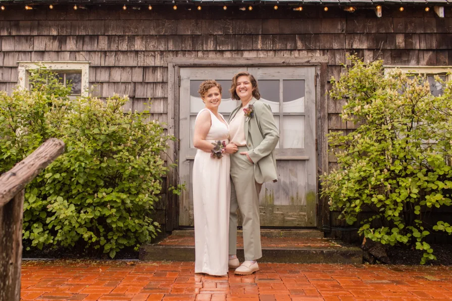 Wedding photos at Terrain at Styer's with a queer couple.