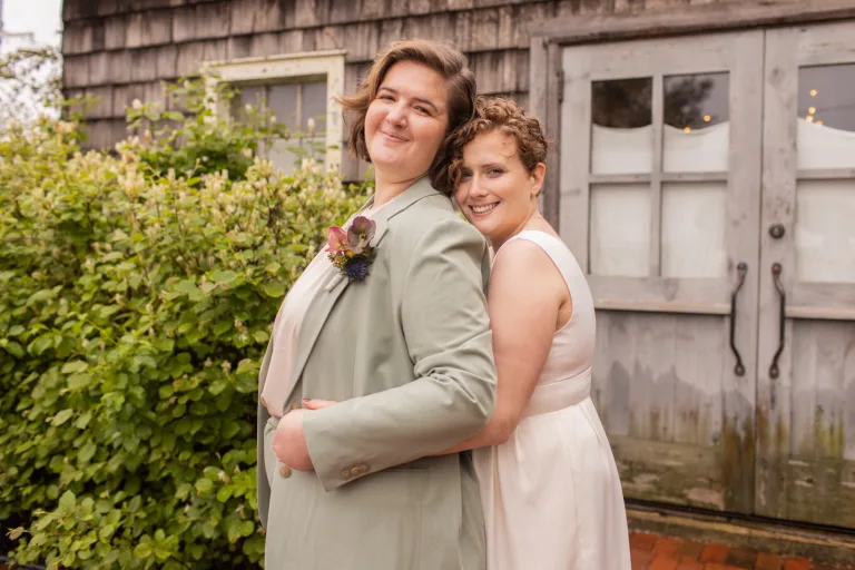 Wedding photos at Terrain at Styer's with a queer couple.