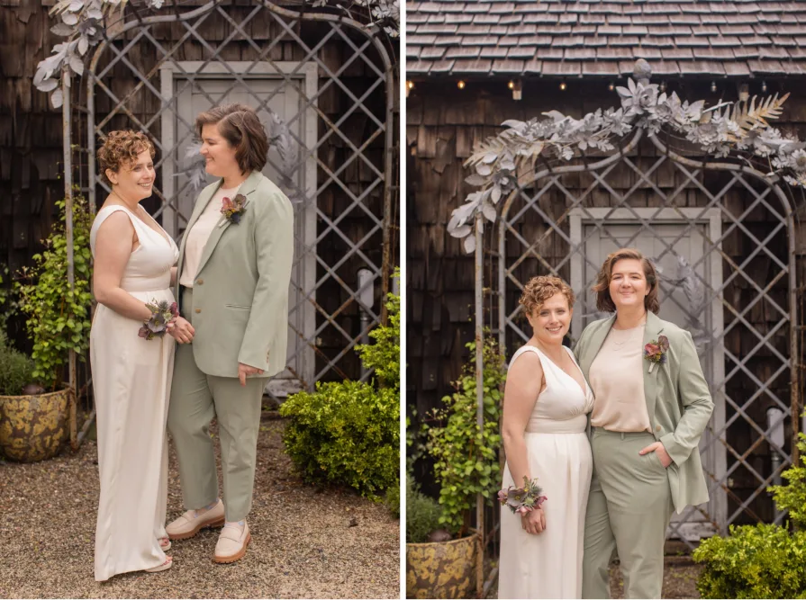 Wedding photos at Terrain at Styer's with a queer couple.