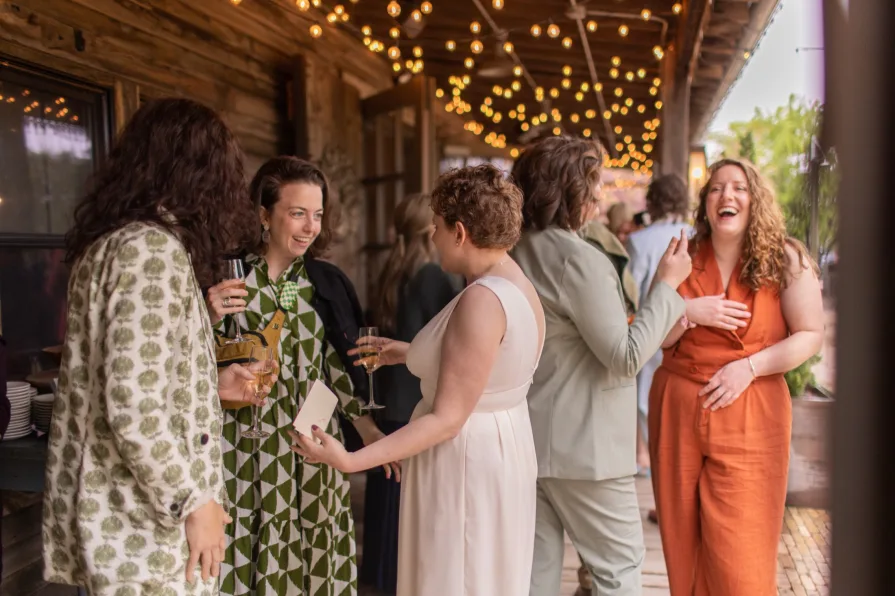 Candids of wedding guests before the ceremony at Terrain at Styer's
