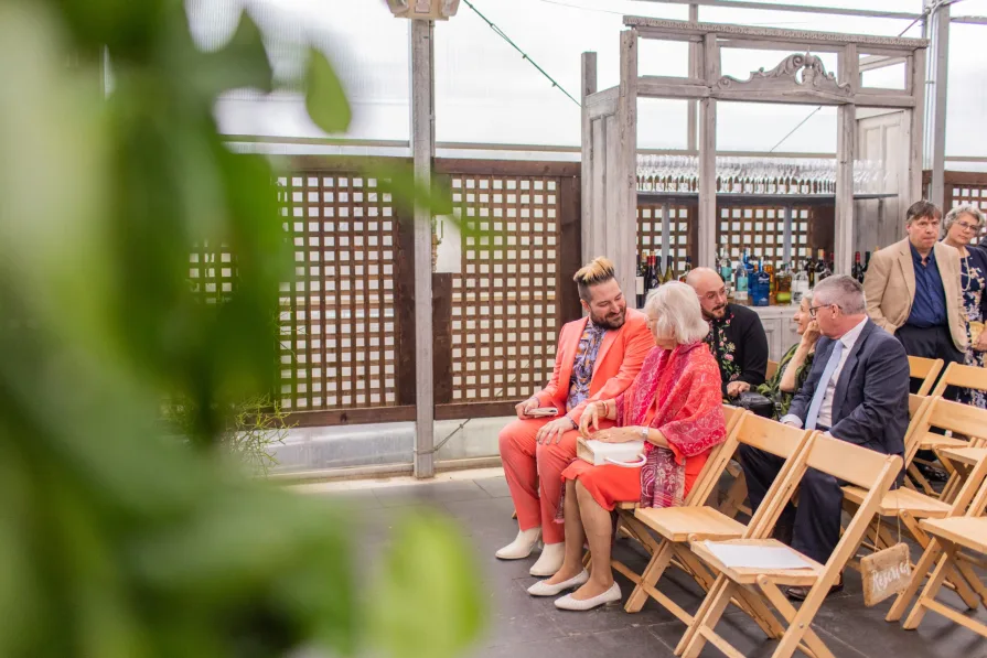 Candids of wedding guests before the ceremony at Terrain at Styer's