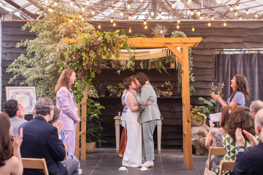 A LGBTQ+ Jewish wedding ceremony at Terrain at Styer's.