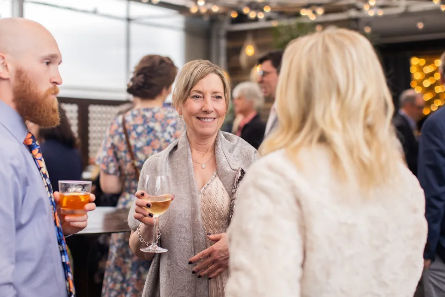 Wedding guests at social hour at Terrain at Styer's
