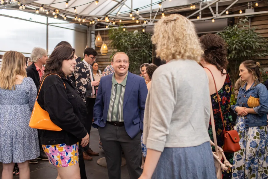 Wedding guests at social hour at Terrain at Styer's