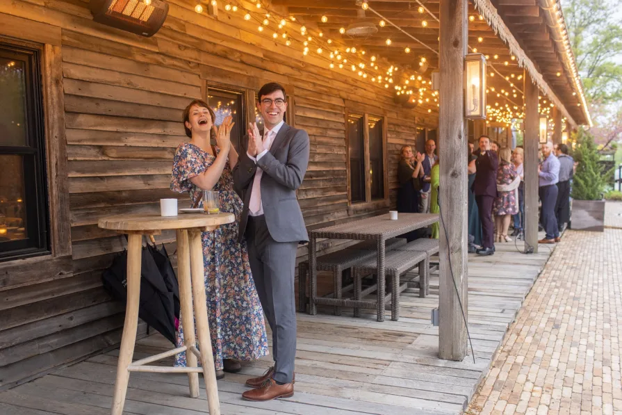 Wedding guests at social hour at Terrain at Styer's
