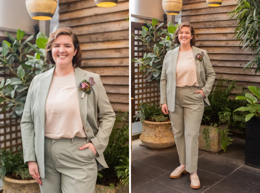 A marrier in a sage green suit